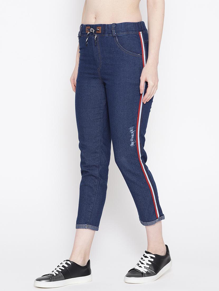 drawstring waist side tape jeans - 17358200 - Zoom Image - 2