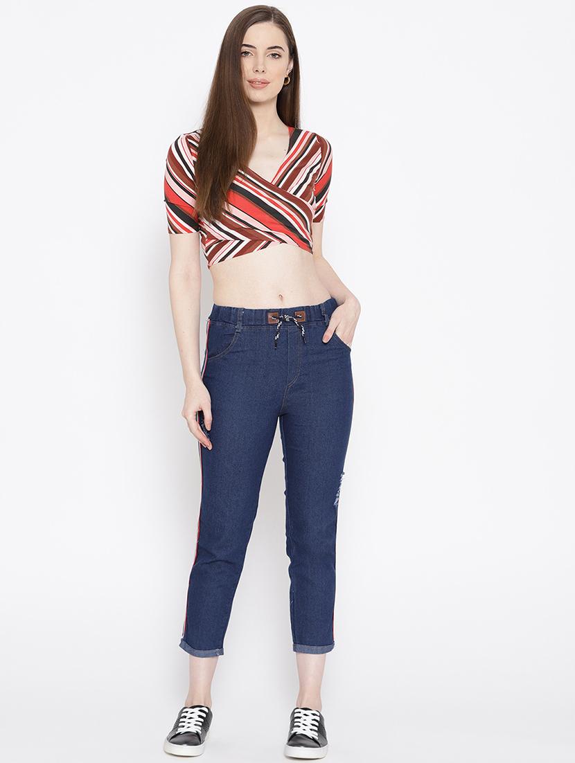 drawstring waist side tape jeans - 17358200 - Zoom Image - 5
