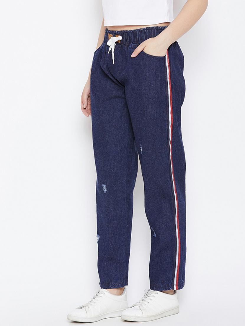 drawstring waist side tape jeans - 17358202 - Zoom Image - 2
