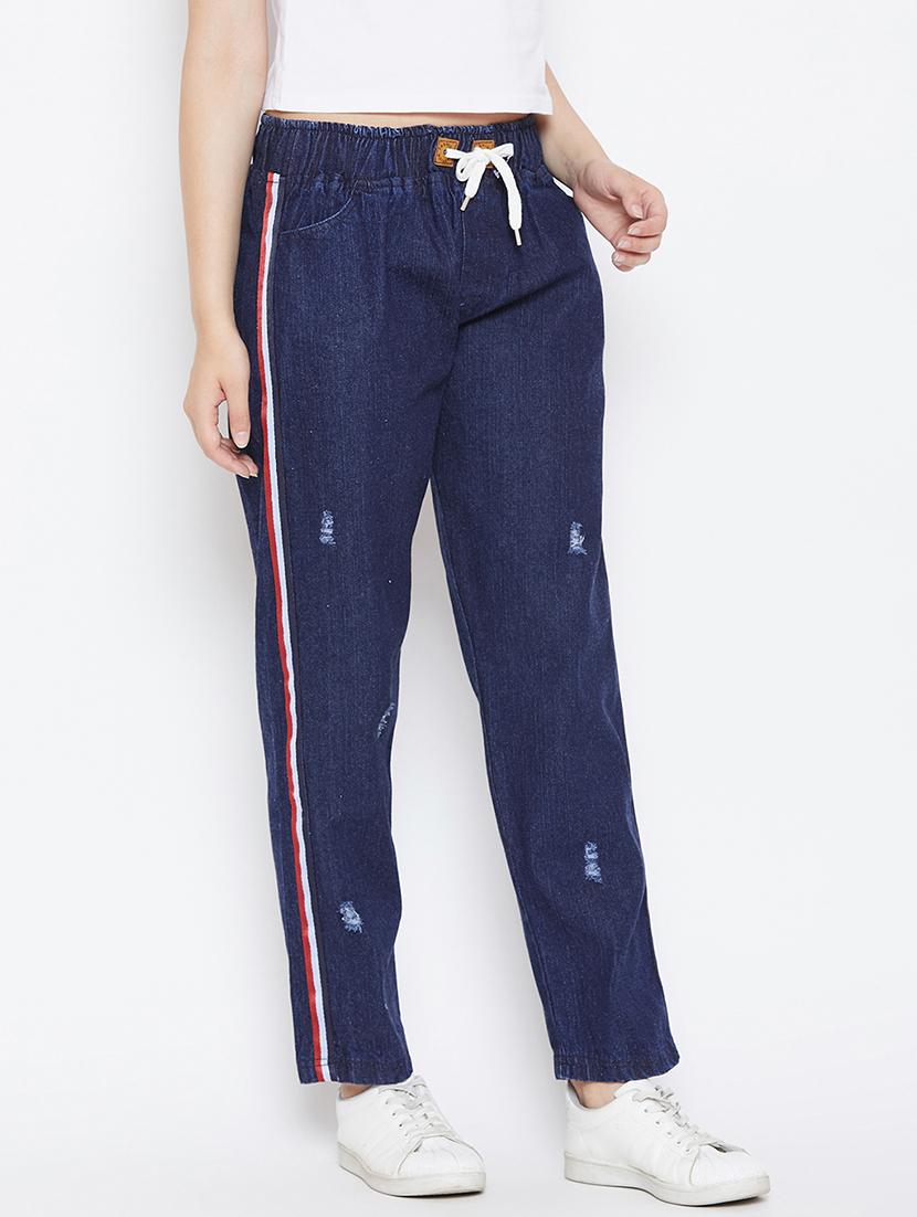 drawstring waist side tape jeans - 17358202 - Zoom Image - 4