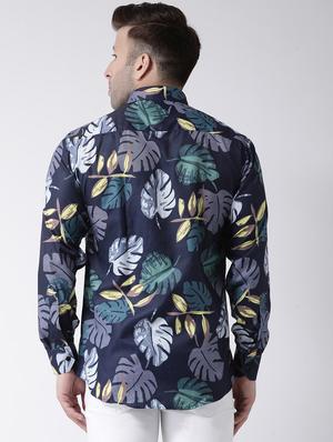 navy blue floral print casual shirt - 17358268 - Standard Image - 3
