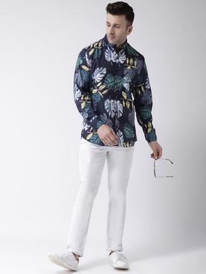 navy blue floral print casual shirt - 17358268 - Standard Image - 4