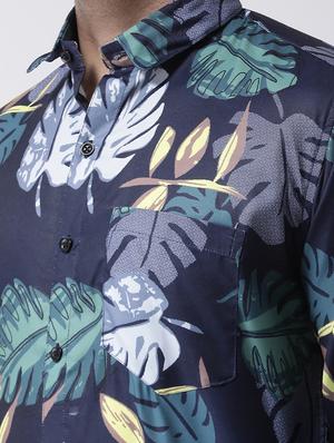 navy blue floral print casual shirt - 17358268 - Standard Image - 5