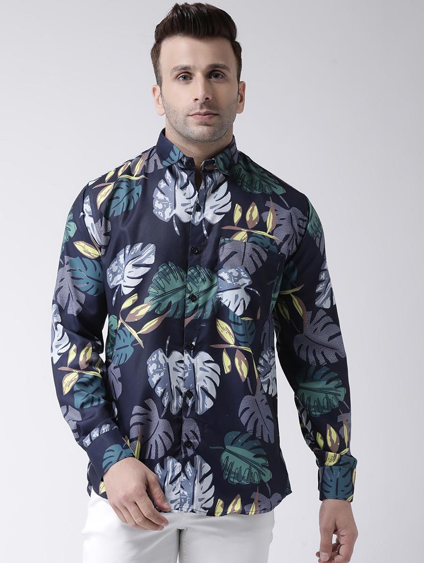 navy blue floral print casual shirt - 17358268 - Zoom Image - 1