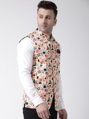 white printed nehru jacket - 17358297 - Standard Image - 2