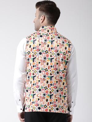 white printed nehru jacket - 17358297 - Standard Image - 3