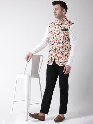 white printed nehru jacket - 17358297 - Standard Image - 4