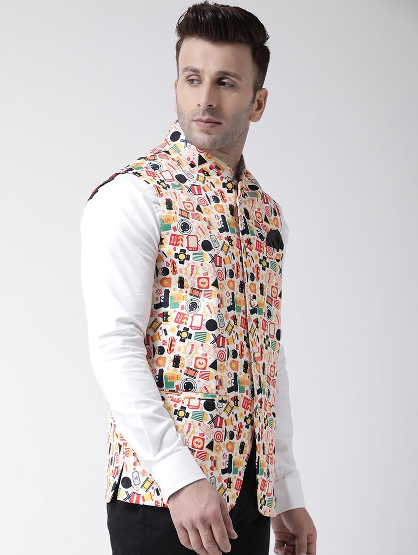 white printed nehru jacket - 17358297 - Zoom Image - 2