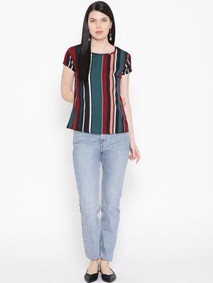 round neck striped top - 17359414 - Standard Image - 4