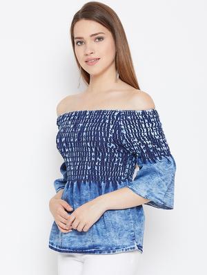 off shoulder smocked top - 17359423 - Standard Image - 2