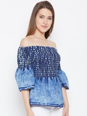 off shoulder smocked top - 17359423 - Standard Image - 3