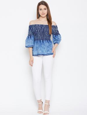 off shoulder smocked top - 17359423 - Standard Image - 5