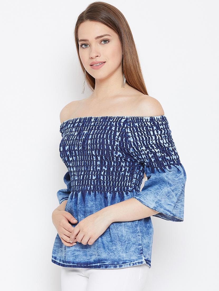off shoulder smocked top - 17359423 - Zoom Image - 2