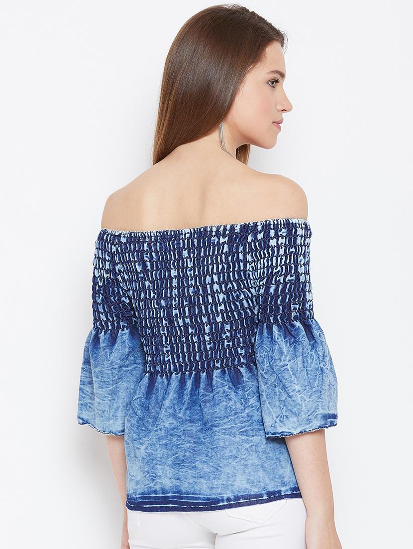 off shoulder smocked top - 17359423 - Zoom Image - 4