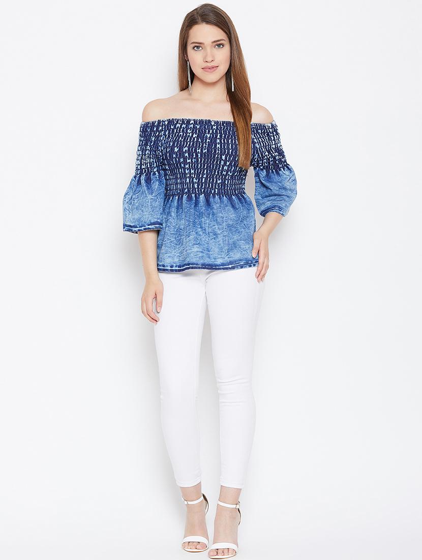 off shoulder smocked top - 17359423 - Zoom Image - 5