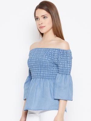 off shoulder smocked top - 17359424 - Standard Image - 2