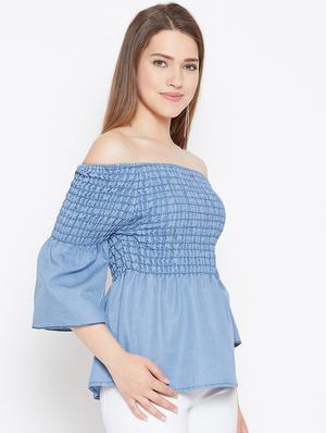 off shoulder smocked top - 17359424 - Standard Image - 3