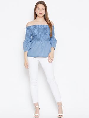 off shoulder smocked top - 17359424 - Standard Image - 5