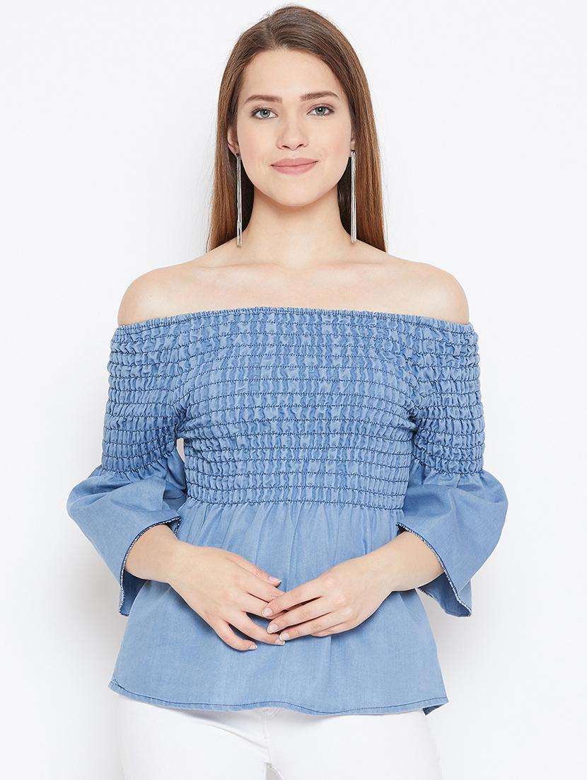 off shoulder smocked top - 17359424 - Zoom Image - 1