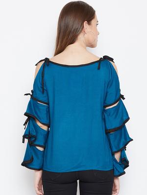 contrast piped cut out sleeved top - 17359428 - Standard Image - 4