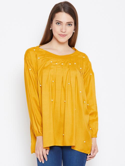 pearl embellished pleated top - 17359434 - Standard Image - 1