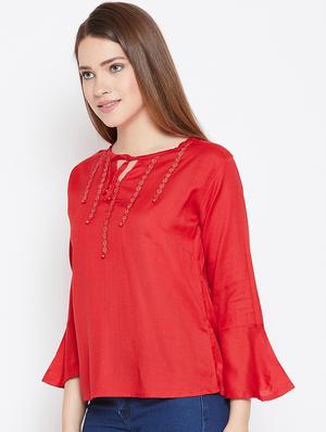 lace detail bell sleeved top - 17359447 - Standard Image - 2