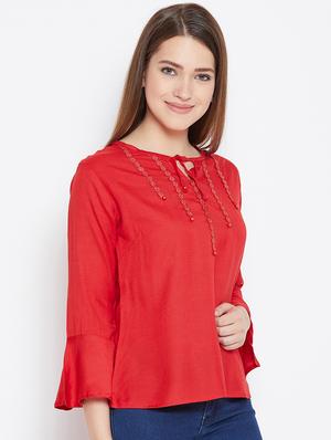 lace detail bell sleeved top - 17359447 - Standard Image - 3
