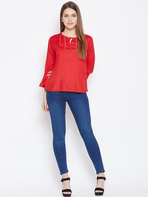 lace detail bell sleeved top - 17359447 - Standard Image - 5