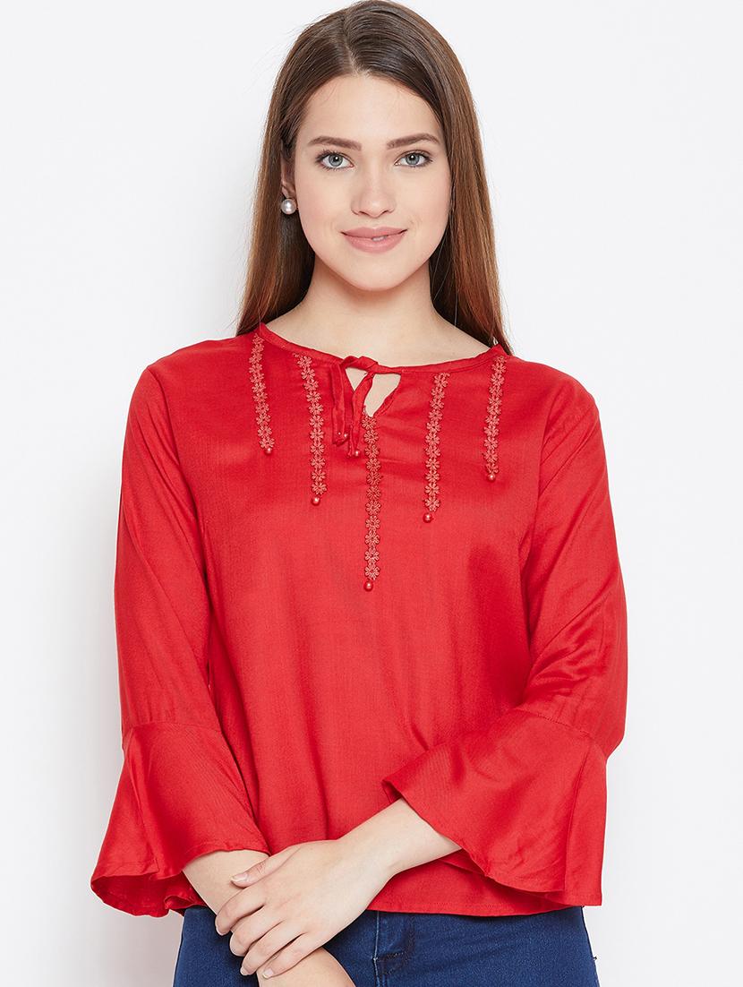 lace detail bell sleeved top - 17359447 - Zoom Image - 1