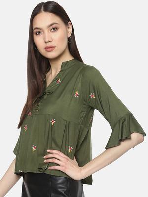 mandarin neck embroidered top - 17359492 - Standard Image - 2