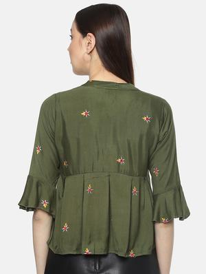 mandarin neck embroidered top - 17359492 - Standard Image - 3