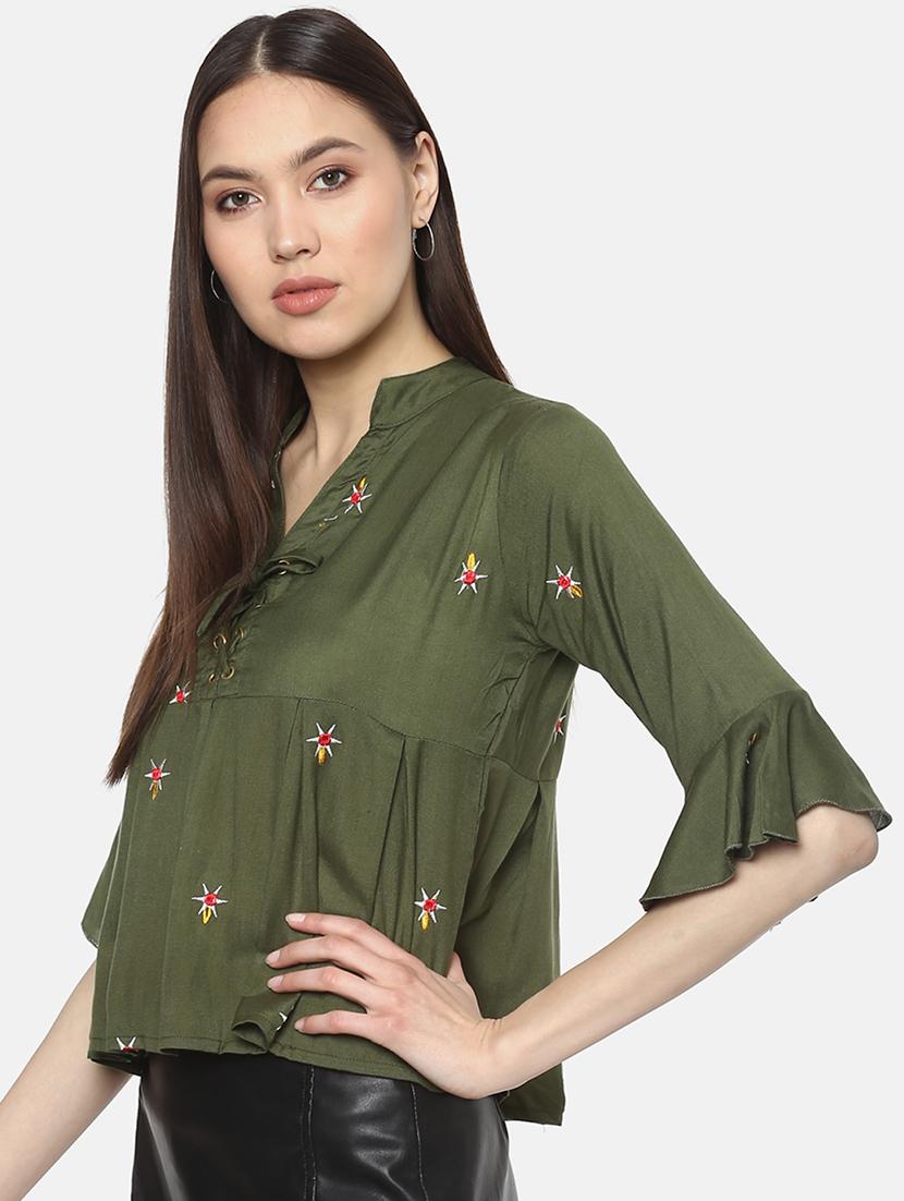 mandarin neck embroidered top - 17359492 - Zoom Image - 2