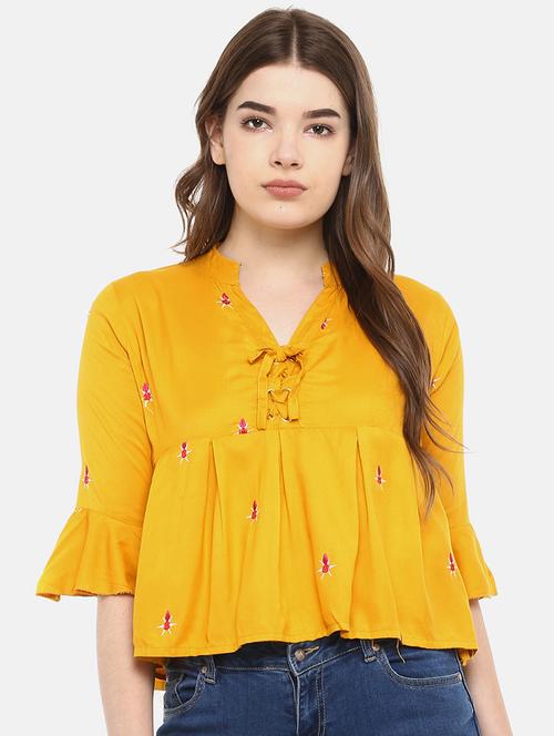 mandarin neck embroidered top - 17359493 - Standard Image - 1