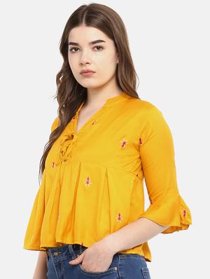 mandarin neck embroidered top - 17359493 - Standard Image - 2