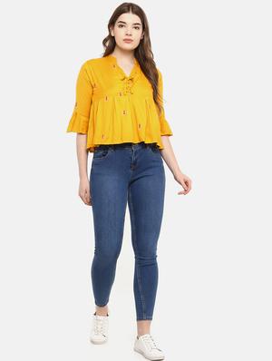 mandarin neck embroidered top - 17359493 - Standard Image - 4