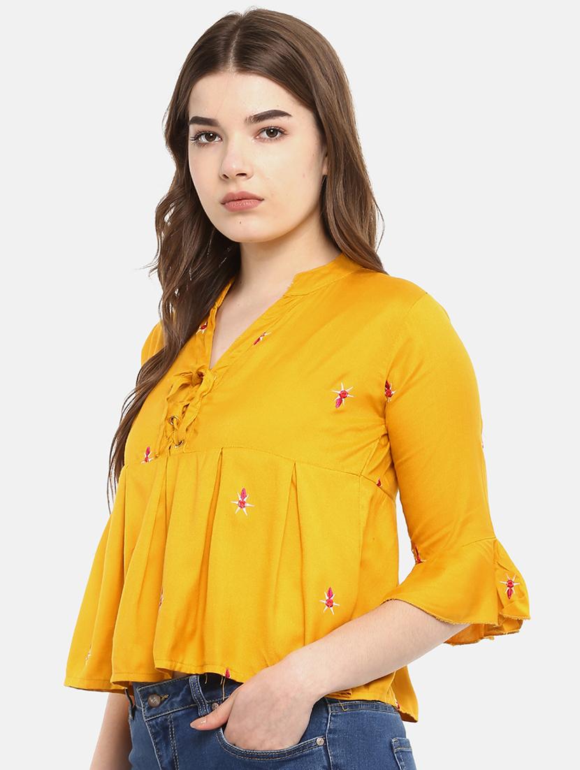 mandarin neck embroidered top - 17359493 - Zoom Image - 2