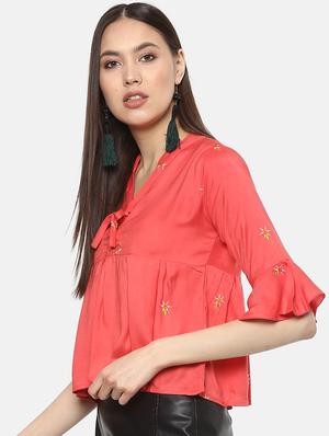 mandarin neck embroidered top - 17359495 - Standard Image - 2
