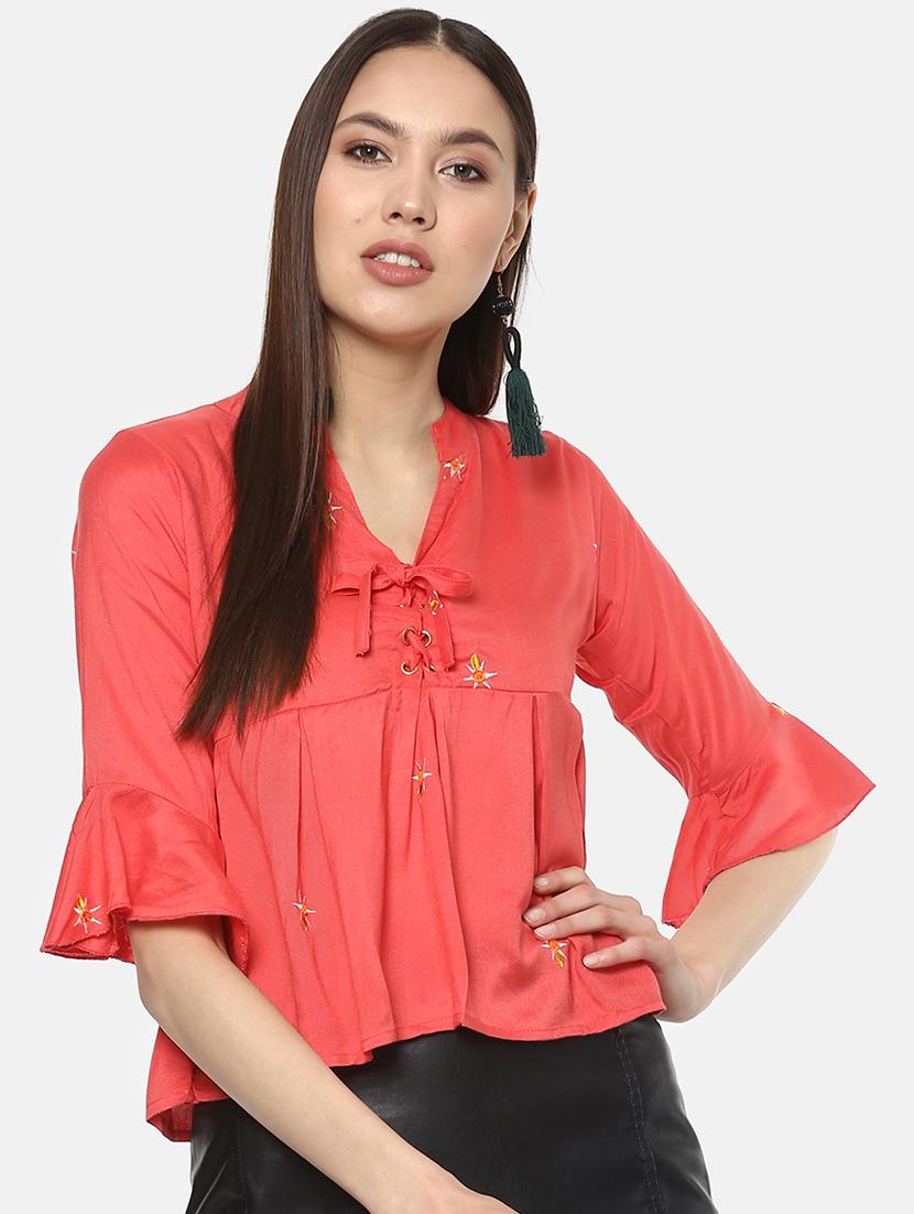 mandarin neck embroidered top - 17359495 - Zoom Image - 1