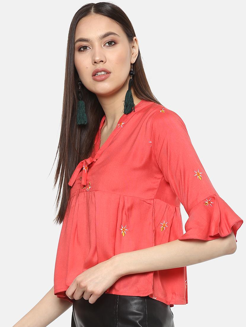 mandarin neck embroidered top - 17359495 - Zoom Image - 2