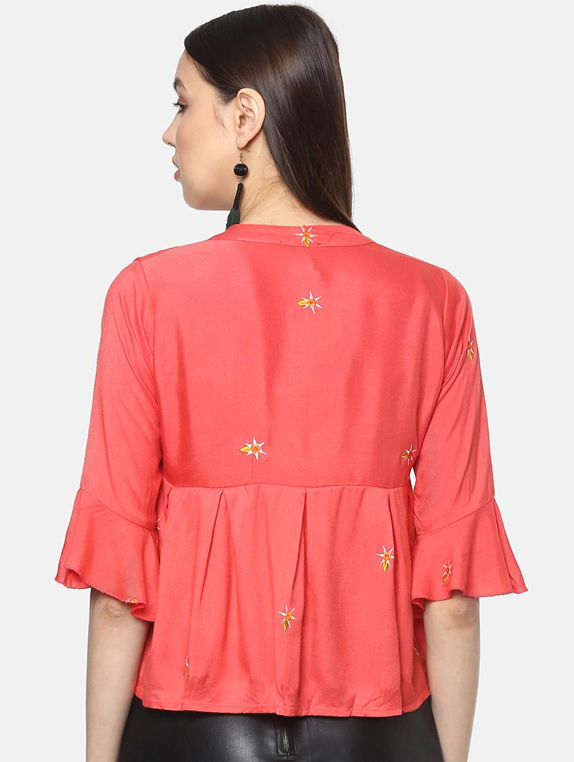 mandarin neck embroidered top - 17359495 - Zoom Image - 3