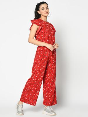 tie front floral full leg jumpsuit - 17359566 - Standard Image - 2
