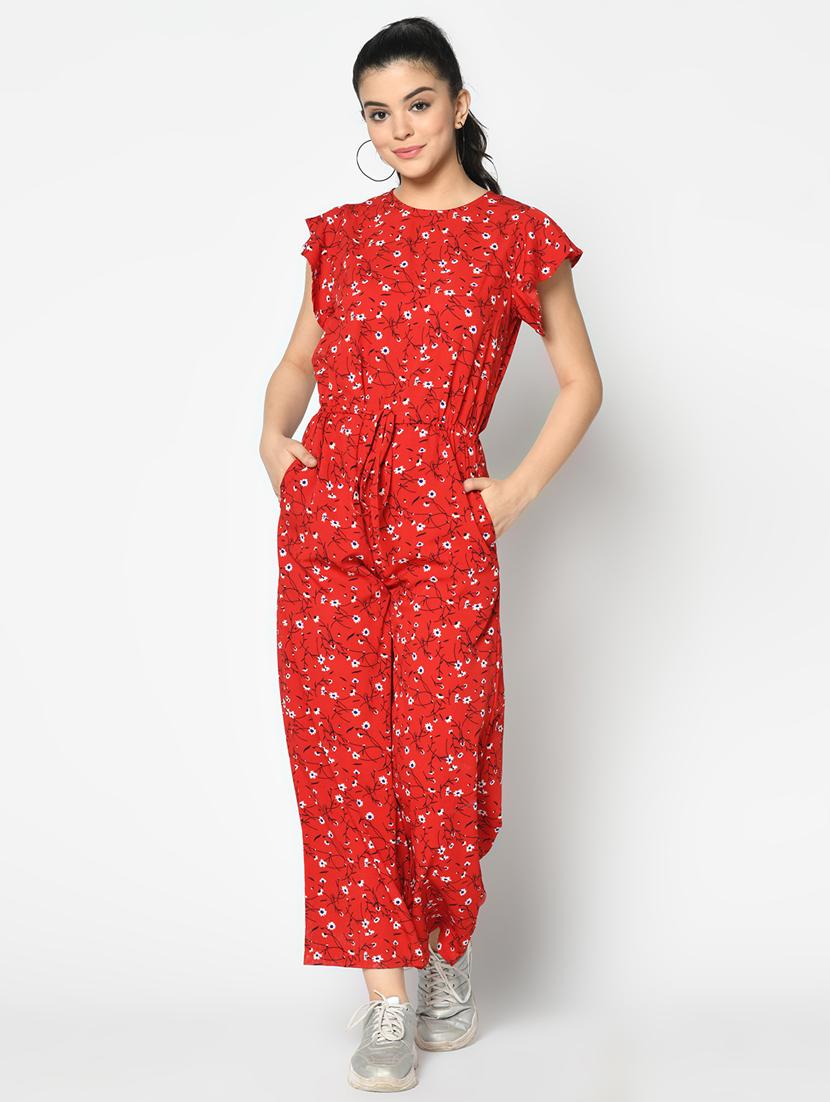 tie front floral full leg jumpsuit - 17359566 - Zoom Image - 1