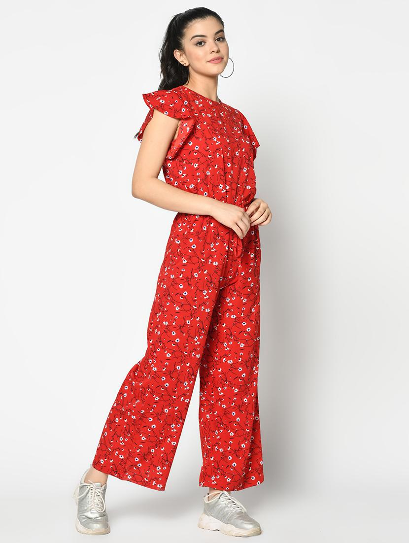 tie front floral full leg jumpsuit - 17359566 - Zoom Image - 2