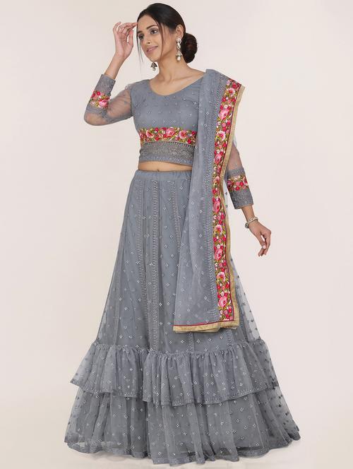 embroidered flared lehenga - 17359940 - Very Small Image - 1