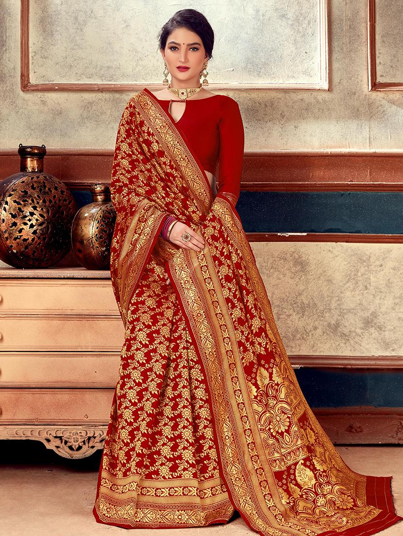 self design banarasi saree with blouse - 17360074 - Zoom Image - 1