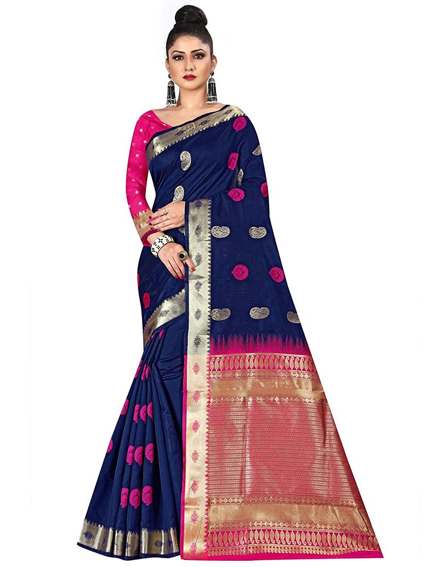 navy blue gadwal saree with blouse - 17360088 - Zoom Image - 1