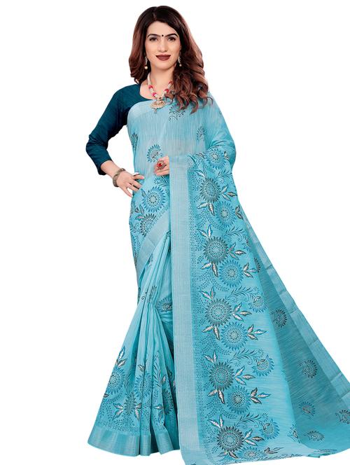floral printed saree with blouse - 17360570 - Standard Image - 1