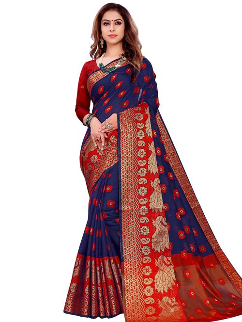 navy art silk woven saree with blouse - 17360575 - Standard Image - 1