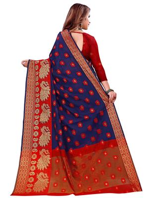 navy art silk woven saree with blouse - 17360575 - Standard Image - 2