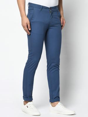 blue solid chinos - 17360860 - Standard Image - 2